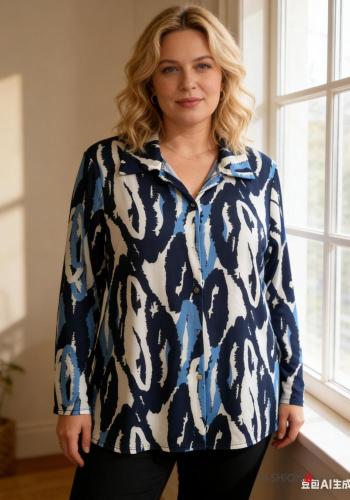 Blusa manga comprida Padrão Geométrico com botões