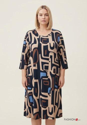 Abito al ginocchio maniche lunghe girocollo Fantasia artistica - ph 1