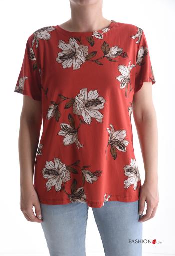 T-shirt in Cotone maniche corte girocollo Fantasia floreale