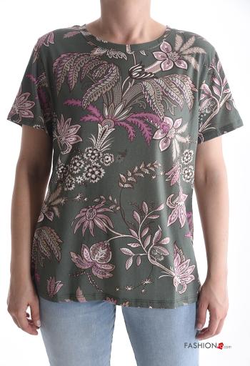 T-shirt in Cotone maniche corte girocollo Fantasia floreale
