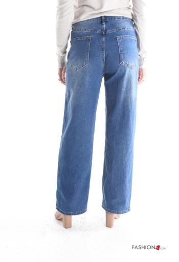 wide leg Cotton Jeans with buttons with zip with pockets - ph 2