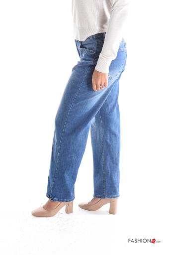 wide leg Cotton Jeans with buttons with zip with pockets - ph 3