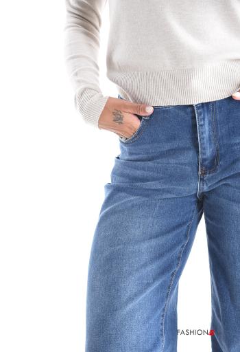 wide leg Cotton Jeans with buttons with zip with pockets - ph 4