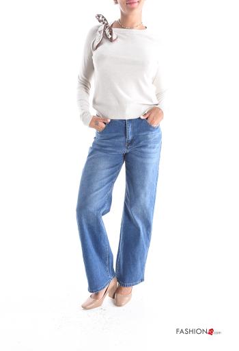 wide leg Cotton Jeans with buttons with zip with pockets - ph 5