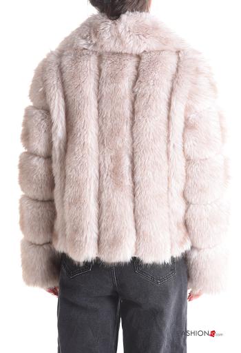 Cappotto pelliccia sintetica maniche lunghe con fodera con bottoni con tasche - ph 2