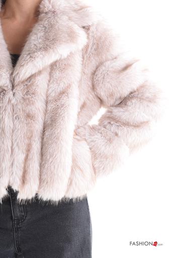 Cappotto pelliccia sintetica maniche lunghe con fodera con bottoni con tasche - ph 4