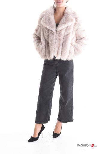 Cappotto pelliccia sintetica maniche lunghe con fodera con bottoni con tasche - ph 5