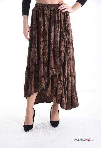 Floral Velvet asymmetrical Skirt with flounces with elastic