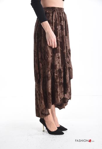Floral Velvet asymmetrical Skirt with flounces with elastic - ph 3