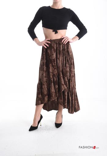 Floral Velvet asymmetrical Skirt with flounces with elastic - ph 5