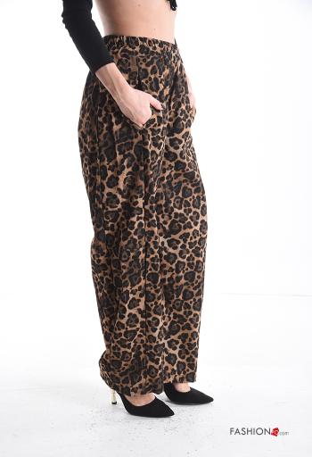 Animal print wide leg Trousers with pockets with elastic - ph 3