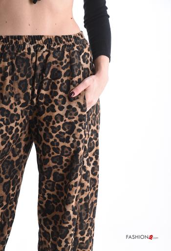 Animal print wide leg Trousers with pockets with elastic - ph 4