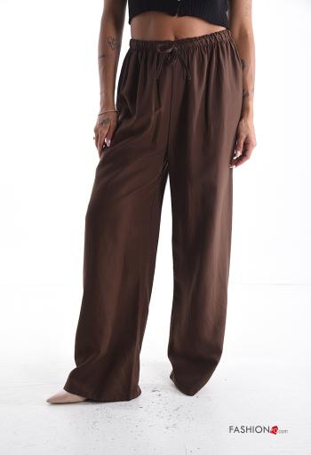 wide leg lange Hose aus Leinen mit gummizug