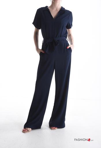 Jumpsuit maniche corte con cintura in stoffa con tasche con zip - ph 1