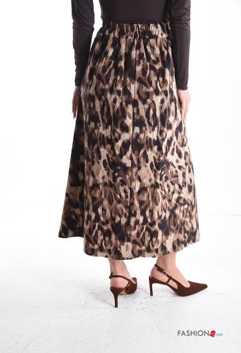Animal print high waist full Cotton Skirt with pockets with elastic - ph 2