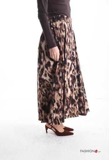 Animal print high waist full Cotton Skirt with pockets with elastic - ph 3