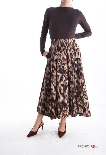 Animal print high waist full Cotton Skirt with pockets with elastic - ph 5