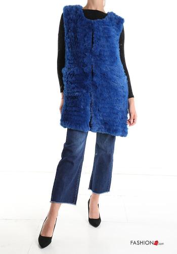 Smanicato pelliccia sintetica girocollo con bottoni con tasche