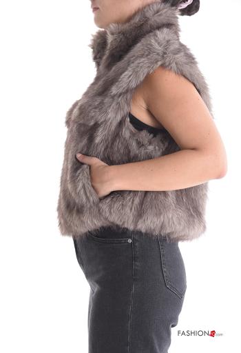 sleeveless Faux Fur Coat Rollneck with lining with pockets - ph 3