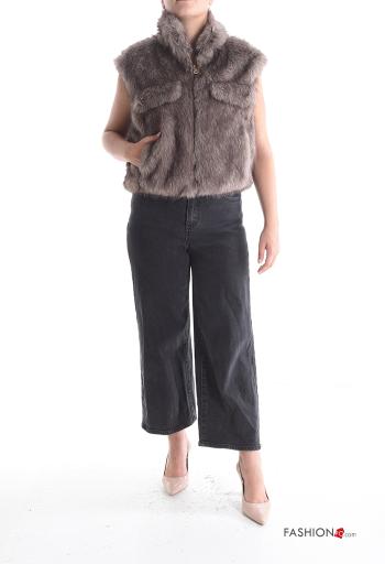 sleeveless Faux Fur Coat Rollneck with lining with pockets - ph 5