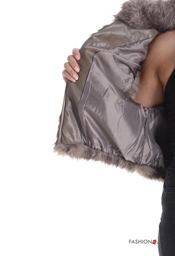 sleeveless Faux Fur Coat Rollneck with lining with pockets - ph 6