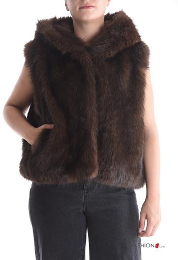 faux fur Gilet with pockets with lining with hood