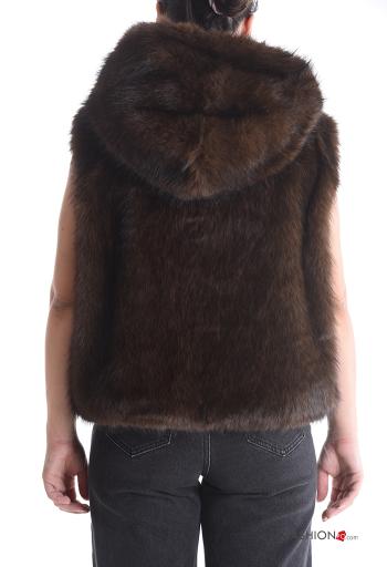 faux fur Gilet with pockets with lining with hood - ph 2