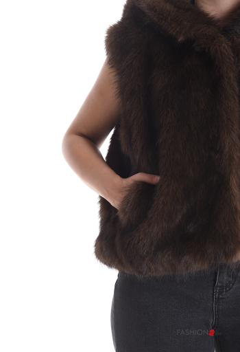 faux fur Gilet with pockets with lining with hood - ph 4
