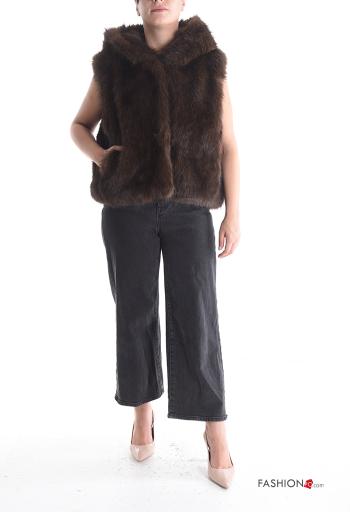 faux fur Gilet with pockets with lining with hood - ph 5