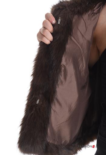 faux fur Gilet with pockets with lining with hood - ph 6