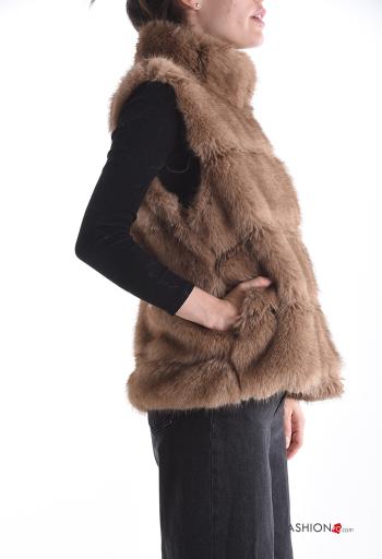 faux fur Gilet Rollneck with lining with zip - ph 3