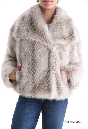 faux fur long sleeve Jacket with buttons with lining with pockets - ph 1