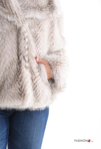 faux fur long sleeve Jacket with buttons with lining with pockets - ph 4