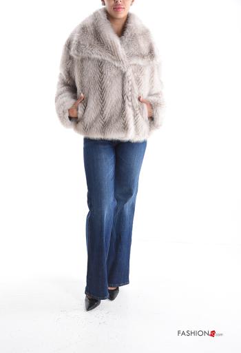 faux fur long sleeve Jacket with buttons with lining with pockets - ph 5