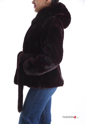 faux fur Jacket with buttons with hood with lining with rhinestones with belt - ph 3