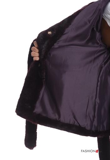 faux fur Jacket with buttons with hood with lining with rhinestones with belt - ph 6