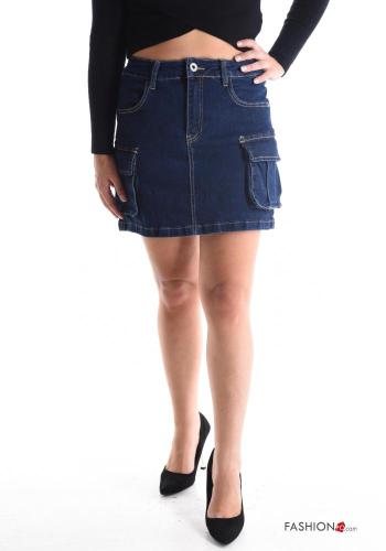 Minigonna in Cotone denim con tasche con bottoni con zip - ph 1