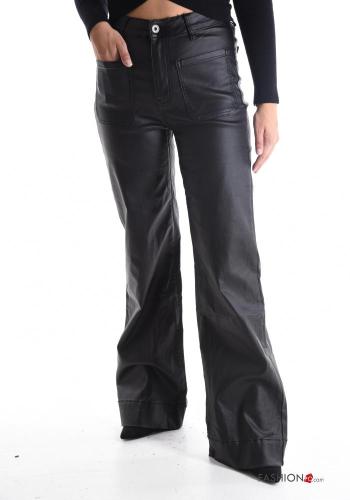 faux leather wide leg Trousers with buttons with zip with pockets