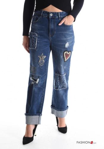 Cotton Jeans with buttons with pockets with rhinestones with zip - ph 1