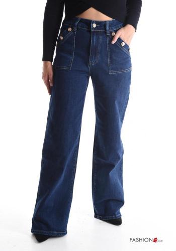 wide leg Cotton Jeans with buttons with pockets