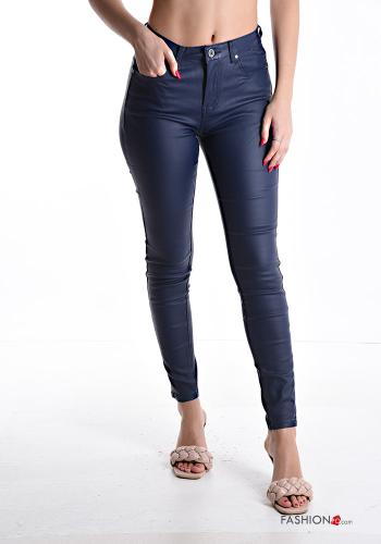 Kunstleder skinny Hose mit Knöpfen mit Reißverschluss mit Taschen