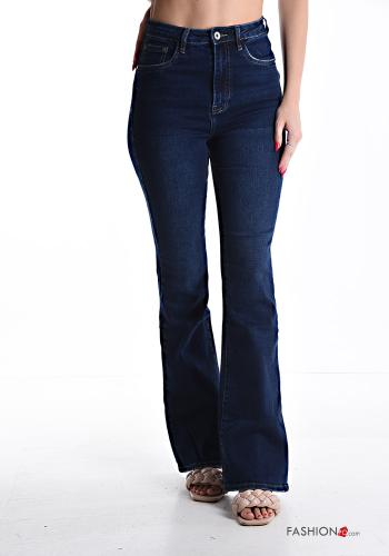 flared high waist Cotton Jeans with buttons with zip with pockets - ph 1