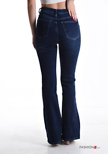 flared high waist Cotton Jeans with buttons with zip with pockets - ph 2