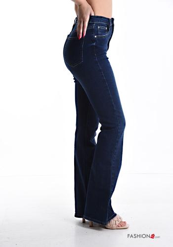 flared high waist Cotton Jeans with buttons with zip with pockets - ph 3