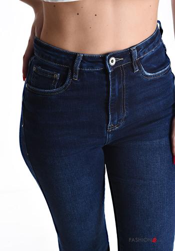 flared high waist Cotton Jeans with buttons with zip with pockets - ph 4