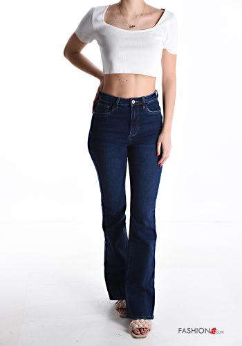 flared high waist Cotton Jeans with buttons with zip with pockets - ph 5