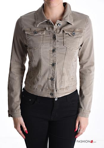 Denim kurz lange ärmel Jacke aus Baumwolle mit Knöpfen mit Taschen