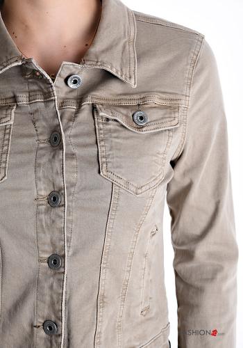Denim kurz lange ärmel Jacke aus Baumwolle mit Knöpfen mit Taschen - ph 4