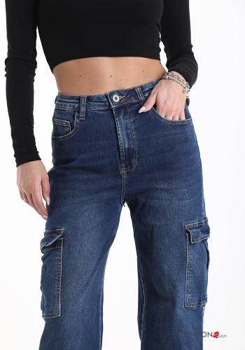 Jeans in Cotone vita alta wide leg con tasche - ph 4