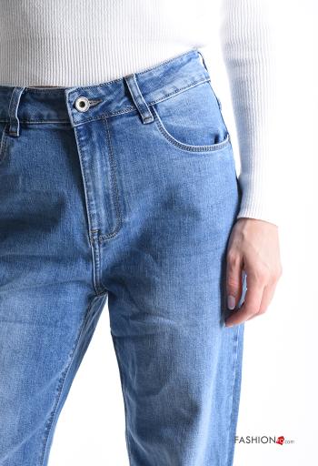 denim wide leg Cotton Jeans with buttons with zip with pockets - ph 4